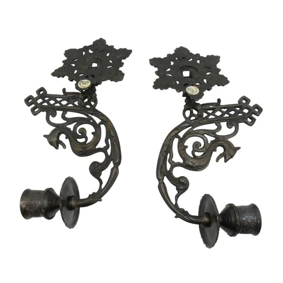 Cast Metal DRAGON Wall SCONCES Candle Holders Set Of 2 Gothic Medieval Vintage - Picture 2 of 15